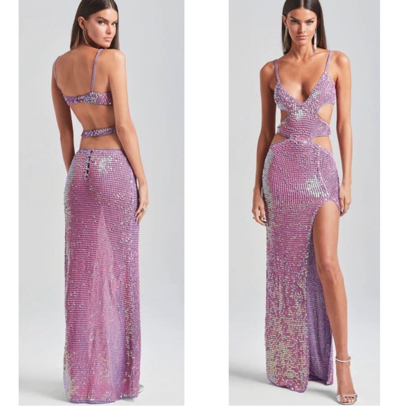 Retrofete Coco Crochet Sequin Embellished Cutout Iridescent Maxi Dress M/L - Picture 2 of 13